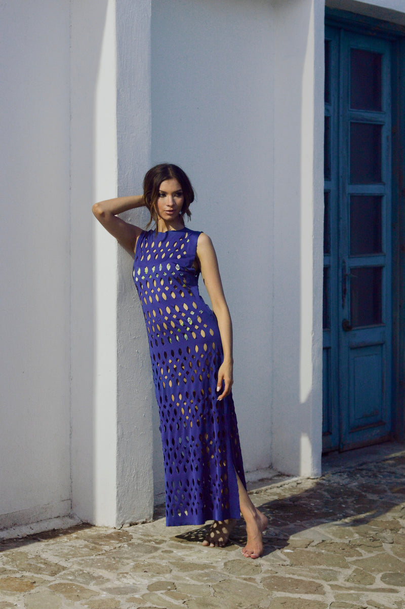 blue laser cut dress Akris Punto Women's Teal Blue Laser-Cut Crepe 3D Dot Midi Dress