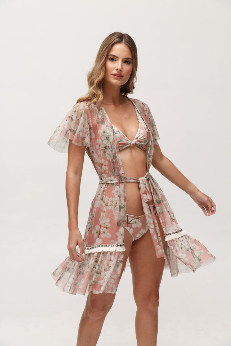 Mykonos Short Pink Flowers Cover-up